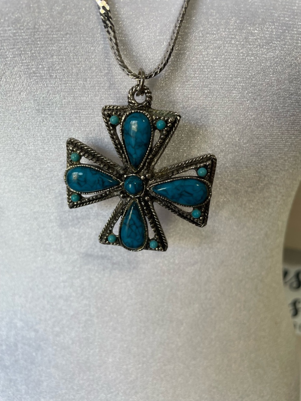Turquoise Inlay Cross Pendant Necklace